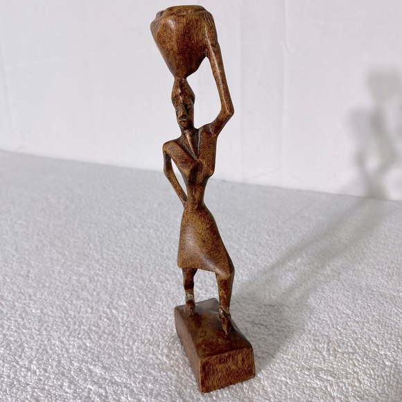 Vintage Brown Wooden Sculpture African Folk Art - Picture 6 of 13